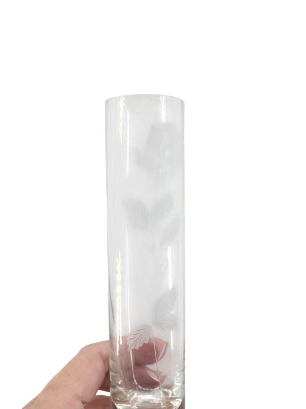 Etched Rose Glass Bud Vase Vintage 94796
